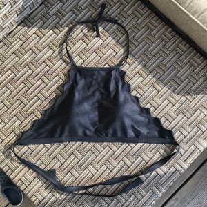 Cupshe scalloped tie halter bikini top black L new